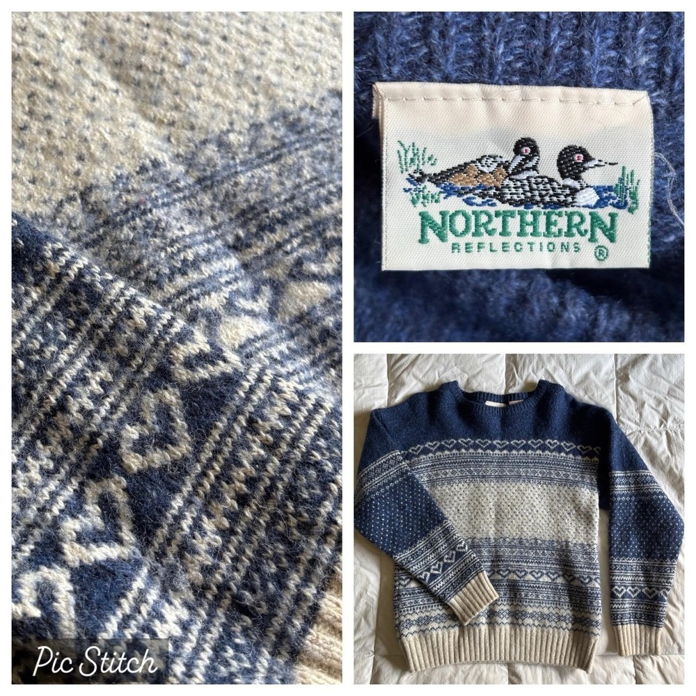 Vtg 90s Northern Reflections Wool Blend Fair Isle Sweater Womens S Cottage Cabin